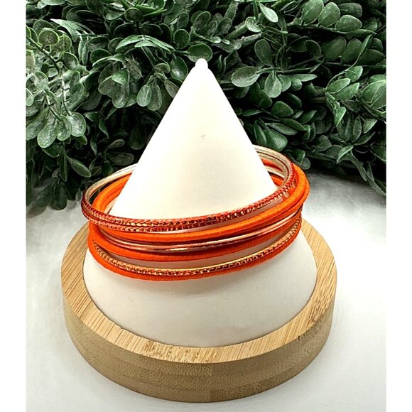 Set Of 8 Orange and Gold Tone Bangles With Shimmer Accents - Picture 3 of 4